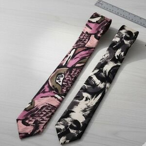 Vintage Don Loper Beverly Hills Silk Tie Lot 2 Abstract Art‎ Deco 80s Brutalist